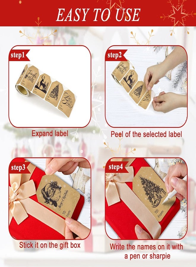 APPLIANCEMATES ملصقات هدايا عيد الميلاد من ورق كرافت، مقاس 2 × 3 بوصة، ذاتية اللصق، ملصقات بطاقات هدايا عيد الميلاد بالاسم، 120 قطعة في اللفة - Image 3